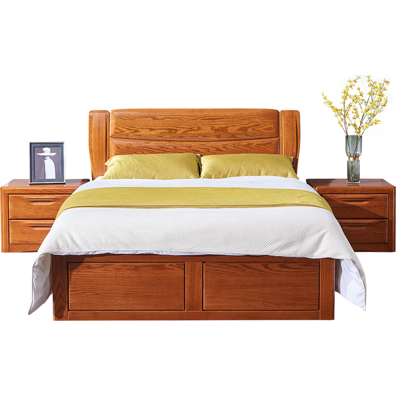 光明家具实木床卧室大床婚现代简约楸木床双人床1.5米空体床 1590