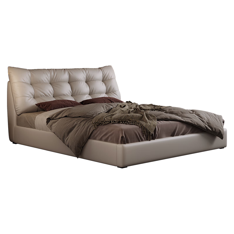 卡尔适现代极简真皮床主卧大小户型落地双人床1.8米2米2025婚床朱迪 【静音·亲肤】8888乳胶床垫 【S级头层黄牛皮】1.8*2.0M