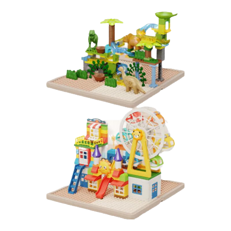 曼龙 mloong 曼龙 儿童积木桌宝宝学习桌多功能游戏男女孩画板益智玩具1岁到3岁 摩卡棕+椅子+178颗摩天轮乐园