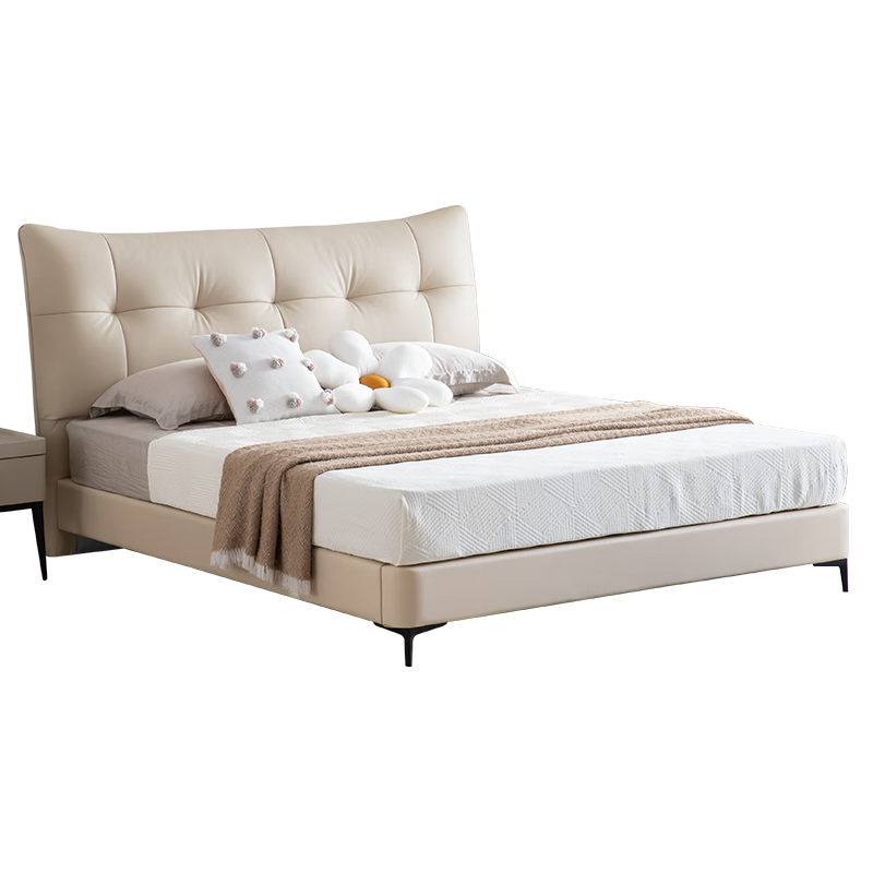 DeRUCCI 慕思 de RUCCI）床 双人床1.8米2米皮床简约卧室家具奶油风大床婚床皮艺床 齐边款(米白色)