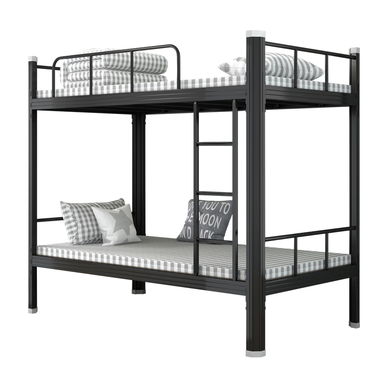 佐盛双层床钢制宿舍上下铺员工高低铁床公寓双人床含床板 黑色0.9米