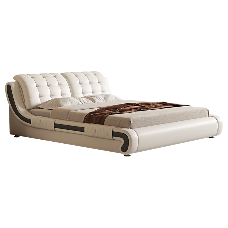 Buleier 布雷尔 现代简约头层真皮床主卧室双人床1.8米婚床卧室家具