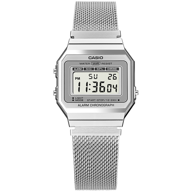 卡西欧（CASIO）潮流电子表小方块时尚休闲手表男女手表A700WM-1/7A 银色