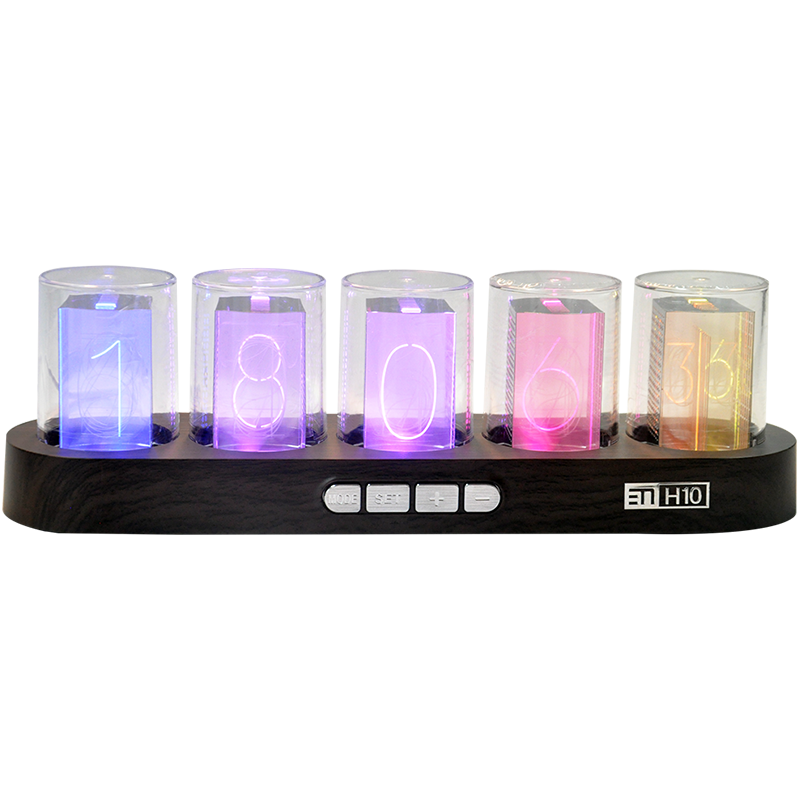  三每 RGB拟辉光管 LED彩色台钟  木纹色 RGB