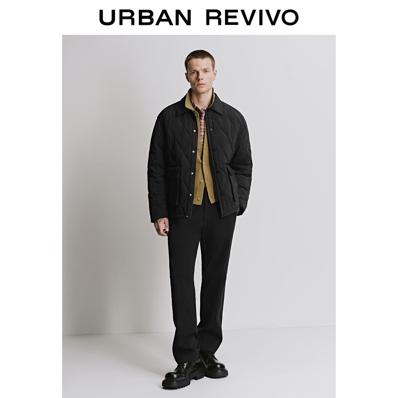 UR2025冬季男流光风复古翻领绗缝大口袋羽绒服UMM150010 黑色 M