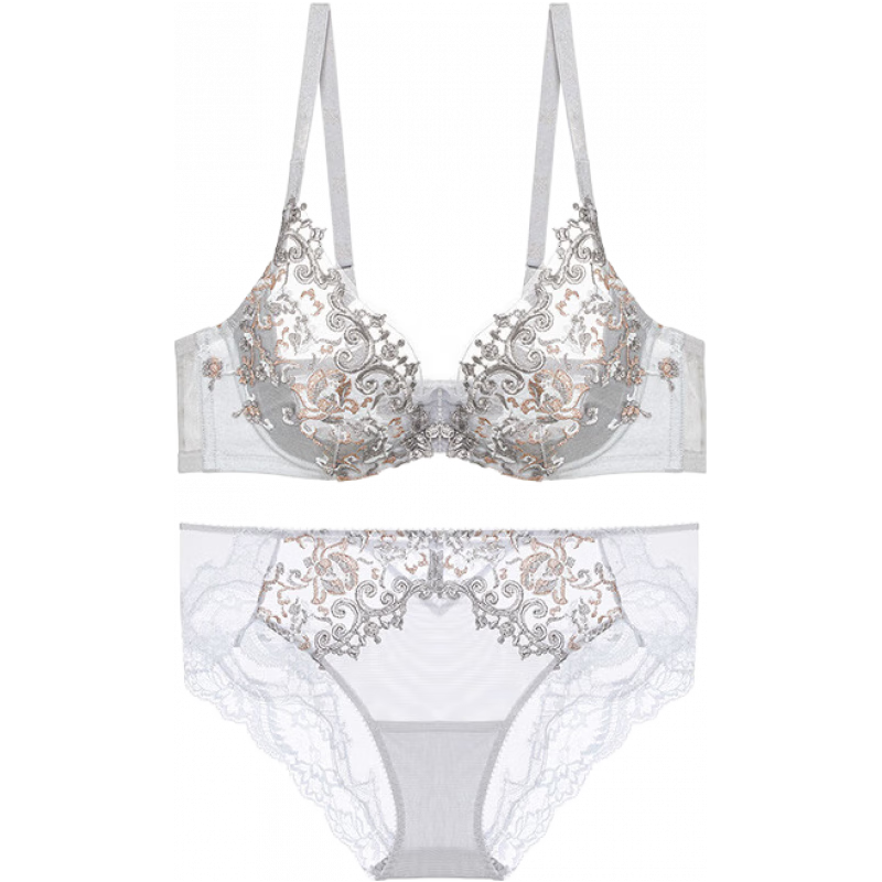 LA CLOVER挚爱RED剔透性感刺绣薄杯内衣女文胸套装LC2023118 灰色-薄款 75C 165