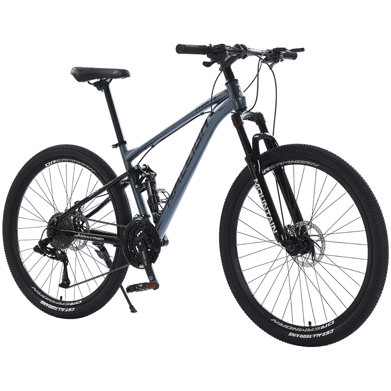 兰令软尾山地车自行车成人越野碟刹变速男女青少年赛车双减震单车 开拓者 太空银 24速 线碟  24寸（身高145-170cm）