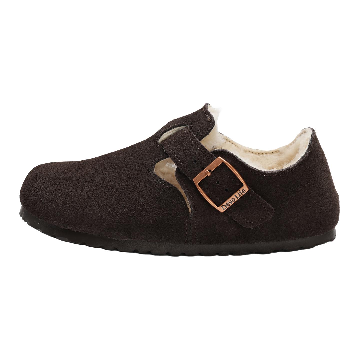 Devo/的的沃 Devo Life软木鞋加绒保暖冬季棉鞋男女款休闲全包勃肯鞋96008