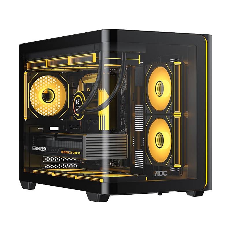 AOC震天弓CG355黑色 MATX台式电脑海景房机箱 一体式曲面弯玻/360水冷/ARGB灯带/左右分仓/快拆设计