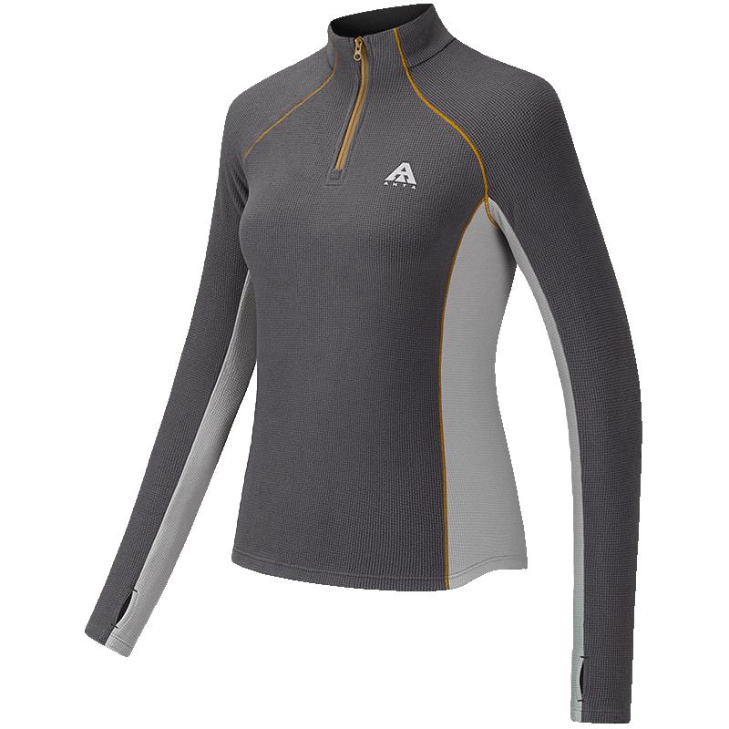 安踏 轻暖T丨半开襟户外抓绒衣女秋冬修身显瘦长袖t恤运动上衣