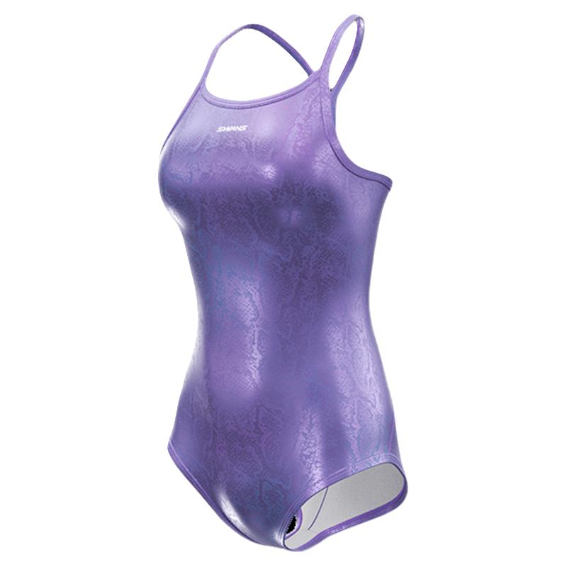 swans紫蟒泳衣女士游泳馆训练竞速紫色蛇纹温泉连体游泳衣女