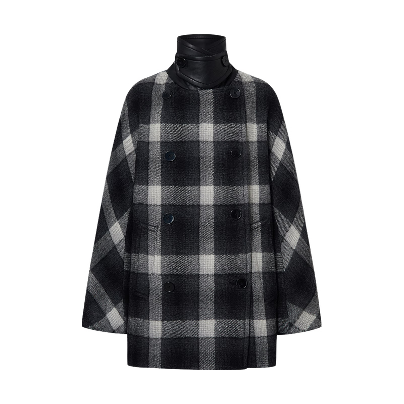 MO&Co.毛呢外套2025冬经典格纹绒面花呢廓形大衣可拆领袢MBE4OVC044 黑白格色 S /160