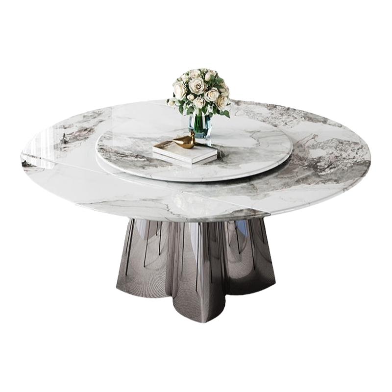 DDC意式极简微晶石可折叠伸缩功能圆形餐桌椅组合带转盘客厅饭桌