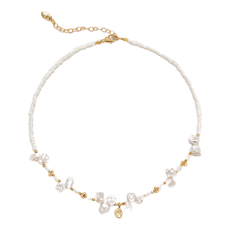 Amber Lollipop巴洛克珍珠项链女士小众颈链锁骨链周年 金色-风铃花