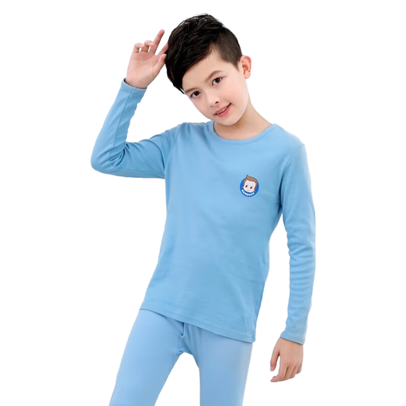 恒源祥儿童秋衣秋裤纯棉内衣套装 男中大童长袖薄款保暖内衣睡衣两件套 活力蓝160