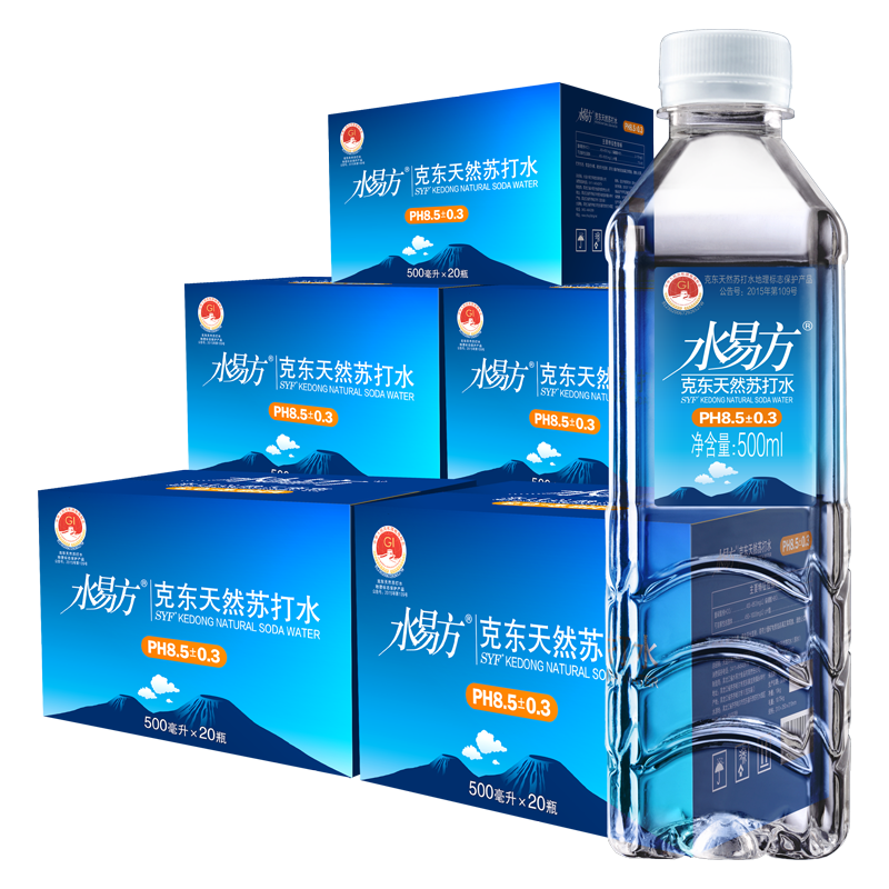 水易方 克东天然苏打水500ml*20瓶*5箱 无气弱碱性 团购组合装