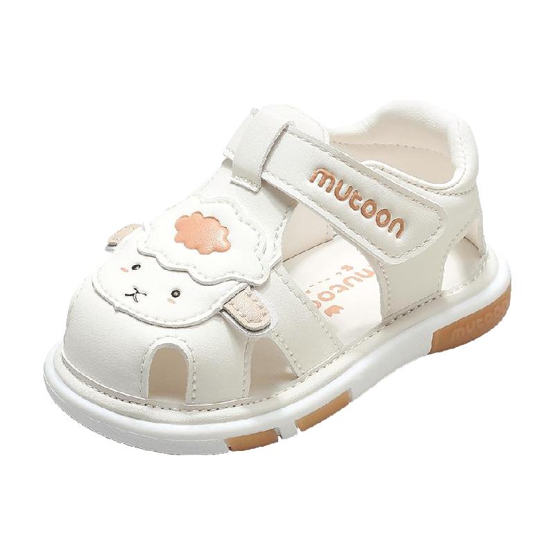 牧童婴儿步前叫叫鞋女1-2岁男宝宝夏季童鞋防滑软底包头卡通凉鞋