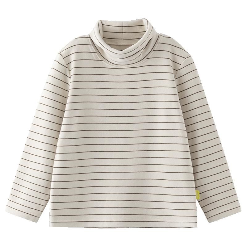 papa爬爬秋季儿童套装长袖上衣打底裤波波绒保暖 米白-翻高领 110cm