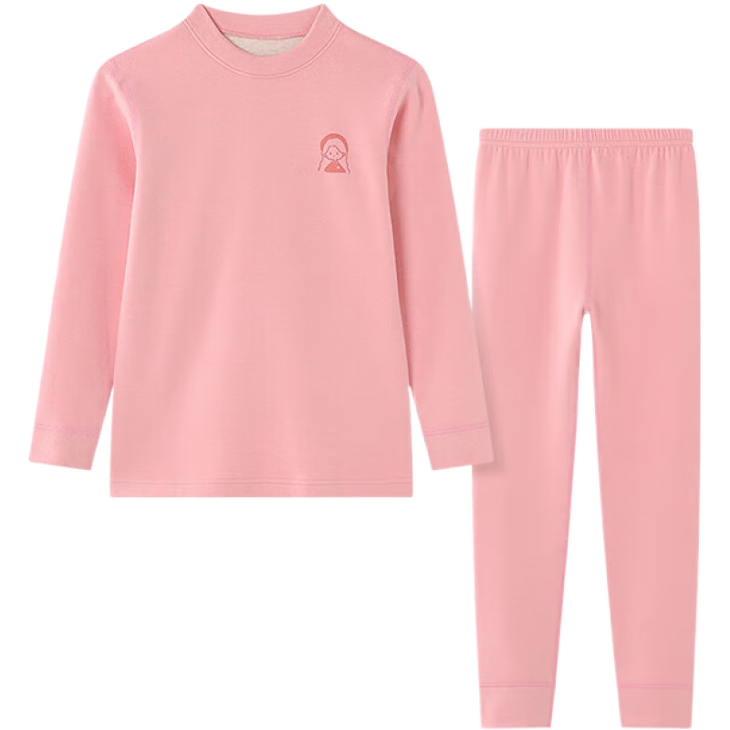 红豆儿童保暖内衣套装男女中大童秋冬加绒加厚抑菌含羊毛蚕丝保暖套装 H4Y3206暖粉（中领） 120cm