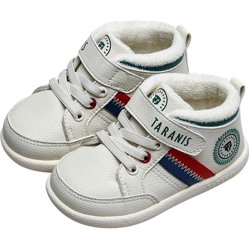 泰兰尼斯冬季学步鞋儿童鞋子男宝宝加绒软底小白鞋休闲运动鞋