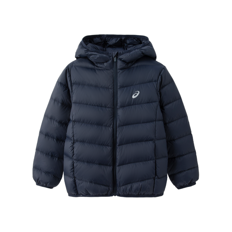ASICS/亚瑟士童装中大童三防百搭羽绒服2024冬时尚基础轻薄连帽羽绒服 001黑色 120cm