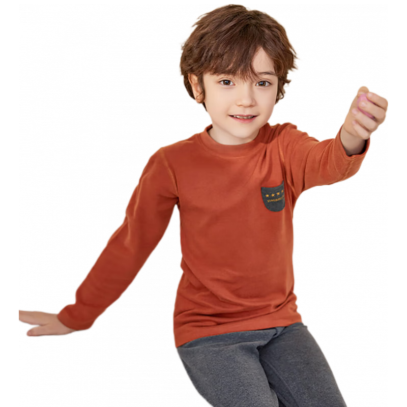 英博伦儿童德绒保暖内衣男童秋衣秋裤套装发热冬季加厚中大童睡衣 80561绣红 150cm