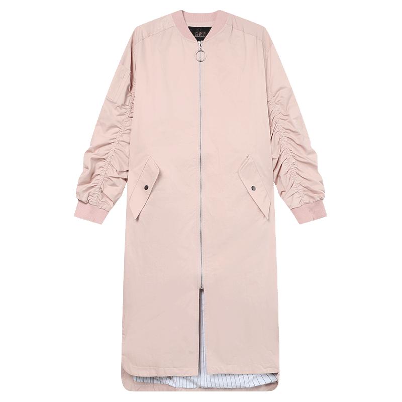 白鹿语 【时尚休闲中长款女式风衣】重工后背手工亮片水钻宽松春秋装外套