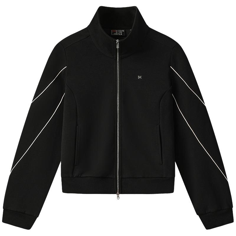 FILA 女装运动外套女士时尚休闲宽松舒适简约百搭立领针织长袖上衣