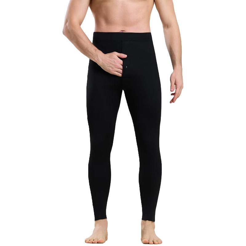 鸭鸭男士保暖裤男10A抑菌秋冬季防风防寒发热高弹轻薄透气舒适打底裤 漫暮黑 2XL 【140-160斤】