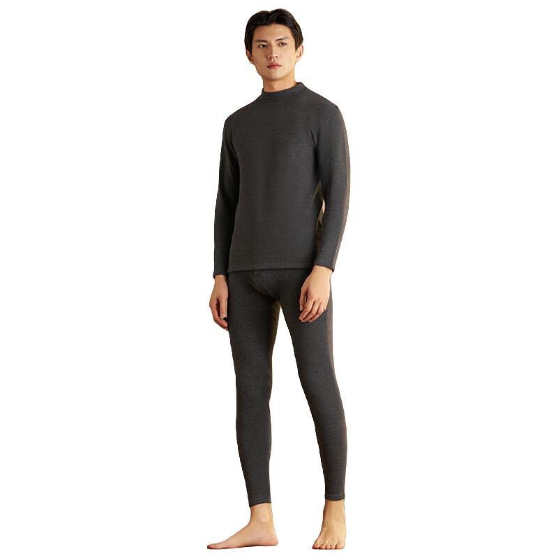 金利来男士保暖内衣男绵羊毛加绒加厚中高领冬季防寒发热秋衣秋裤套装 400g加绒加厚024-深花灰 2XL