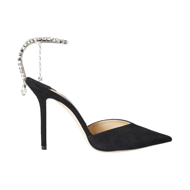 JIMMY CHOO/SAEDA 100水晶链绒面革高跟鞋婚鞋女单鞋