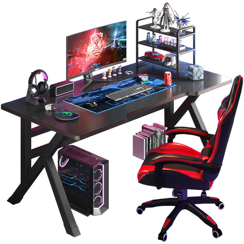 电脑桌台式家用电竞游戏桌办公书桌简约书房写字桌子 碳纤维纹路单桌-80*60 升级款电竞桌