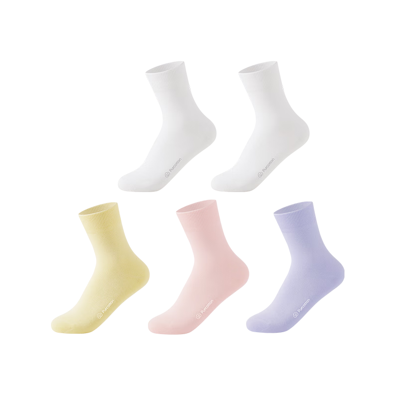 全棉时代全棉时代女士休闲袜全棉抗菌袜子女中筒袜5双装 棉绒白*2+棉蕾黄+棉蕾粉+暮山紫