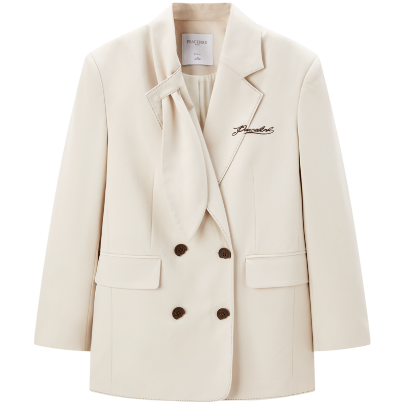 春季时尚双排扣学院风美拉德色系西装外套女通勤穿