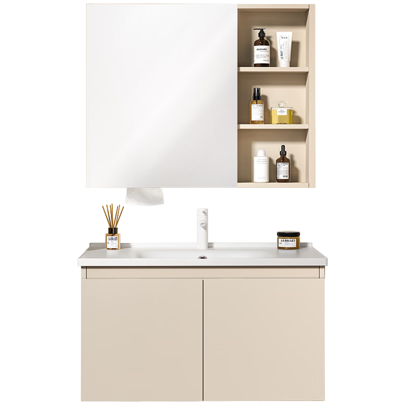 华帝（VATTI）浴室柜组合陶瓷一体盆 洗手盆柜组合 卫生间洗脸盆柜组合洗漱台 悠然|普通镜柜无龙头|奶油白 80cm