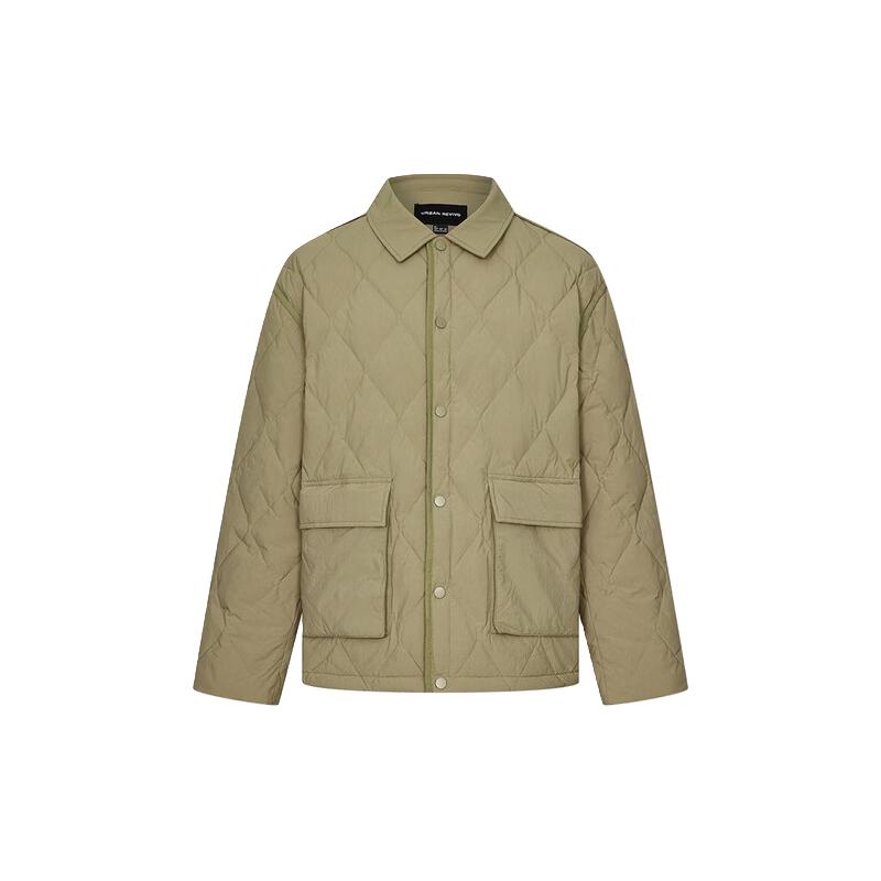 UR2025冬季男流光风复古翻领绗缝大口袋羽绒服UMM150010 卡其 S