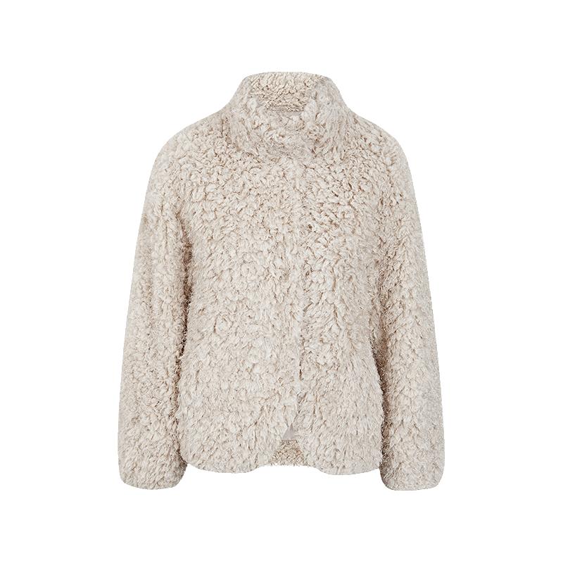 时尚休闲高领仿羊羔毛短款外套