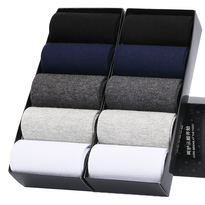 Langsha 浪莎 男士中筒袜 100004997979 十双装 黑色