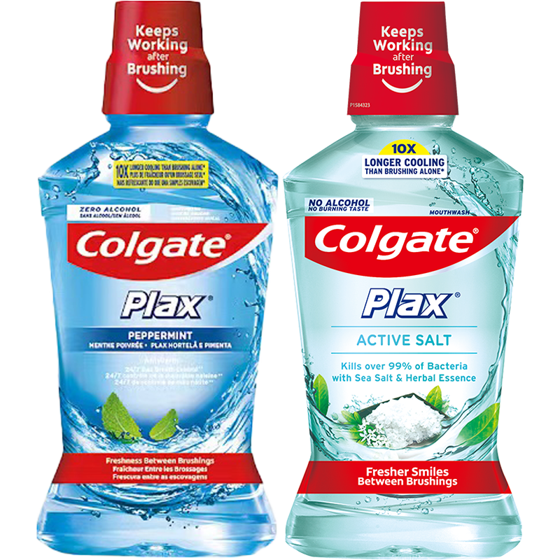 Colgate 高露洁 进口盐白酷爽清新漱口水500ml*2瓶0酒精无刺激减少口腔细菌