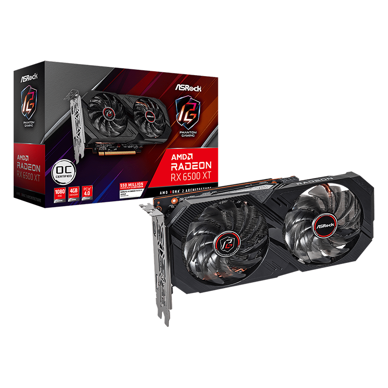  ASRock/华擎 RX 6500 XT Phantom Gaming D 4GB OC GDDR6 电竞游戏显卡