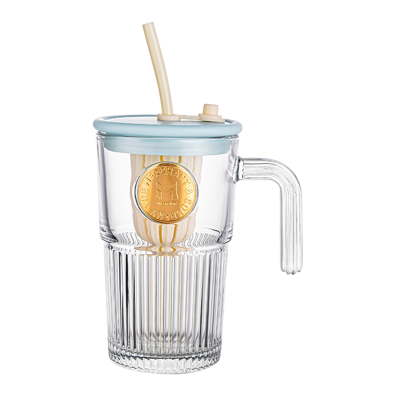  LOVWISH/乐唯诗 大容量 玻璃杯 吸管 盖  乐美吸管杯【天蓝】 530ml 1只 501-600mL