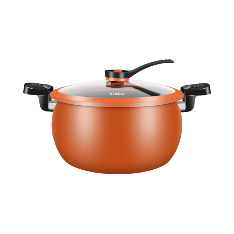 康佳（KONKA）煲汤锅微压料理锅压力锅家用大容量炖锅易洁不粘多功能煮锅磁炉锅 橙色 28cm 8L