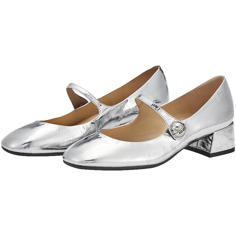 高跟73小时 小桃同款 73hours女鞋突然可爱2023秋季新款法式银色玛丽珍鞋单鞋