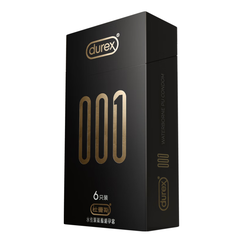杜蕾斯（durex）001黑金三合一避孕套超薄裸入0.01聚氨酯套男用成人情趣用品 001经典【6只】001至薄6