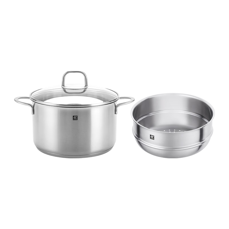 双立人（ZWILLING）双层汤锅蒸笼不锈钢深烧锅煲汤炖肉锅煮汤锅炖锅煮粥煮面锅一人食 深烧锅+蒸笼 20cm
