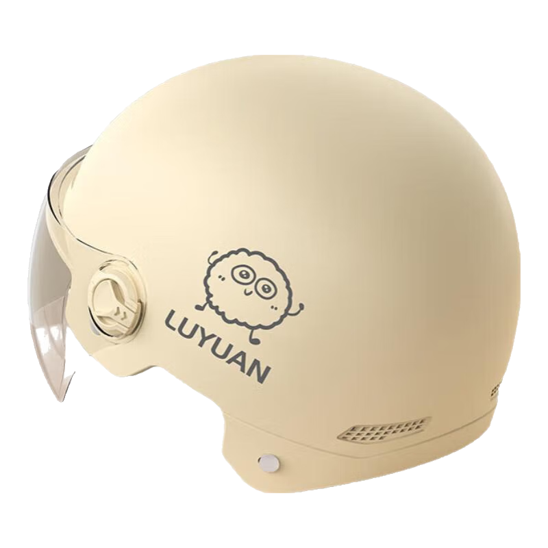 绿源新国标3C认证电动车头盔男女款四季通用电瓶车摩托车防晒帽 摩卡色-透明短镜 【不带可拆护耳】