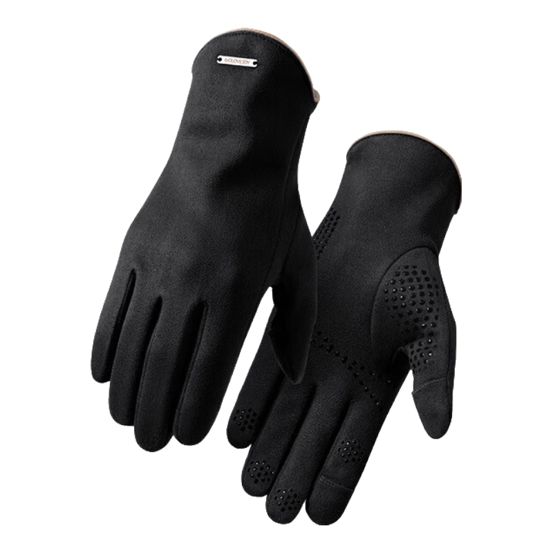 GOLOVEJOY冬季保暖防寒麂皮绒手套男士户外骑行加绒加厚防滑耐用触屏套 DY45;黑色