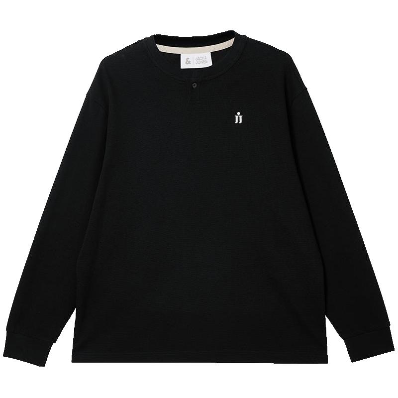 【亨利领】杰克琼斯男装25秋季长袖T恤刺绣宽松打底衫肌理感