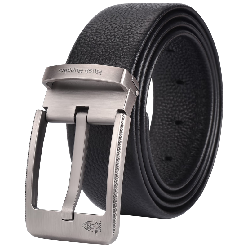 暇步士（Hush Puppies）皮带男针扣真皮时尚头层牛皮男士腰带礼盒休闲商务裤带老公 黑色016（宽度3.8cm） 120cm