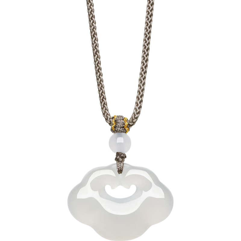 周六福 ZHOU LIU FU（ZLF）白月光玉髓项链男女款小冰云挂坠祥云如意锁吊坠送 祥云如意锁项链